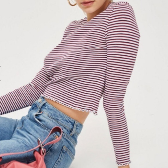 TopShop striped long sleeve with lettuce trim - Picture 1 of 4